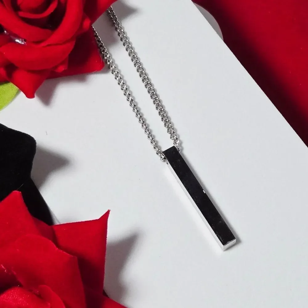 Silver Stainless Steel Bar Pendant Necklace 24